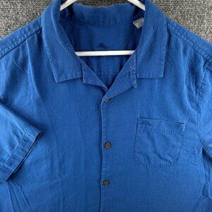 Tommy Bahama 2XL Blue Short Sleeve Loop Camp Silk Polyester Beach Shirt Pocket